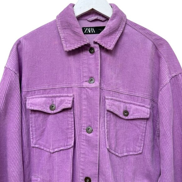 ZARA Corduroy Shirt Jacket Medium Purple Lavender Cotton Womens Long Sleeve Top - Picture 3 of 12